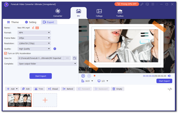 click start export button