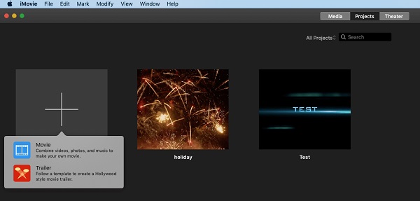 imovie nieuw project maken