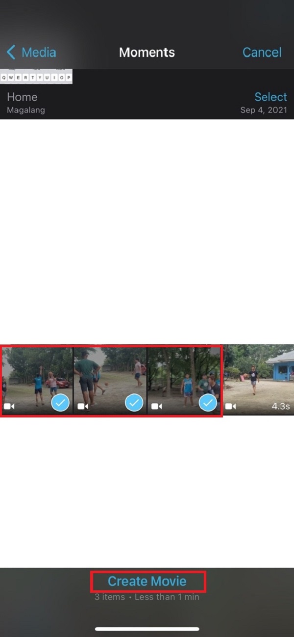 imovie select video create video