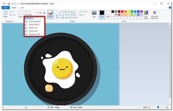 options de rotation de la peinture