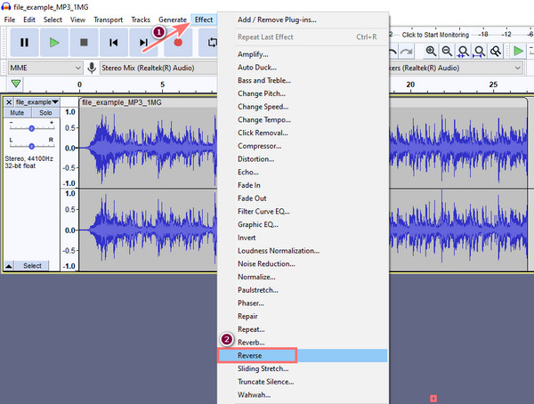 Riproduci musica al contrario usando Audacity