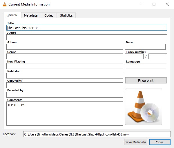 metagegevens bewerken met vlc