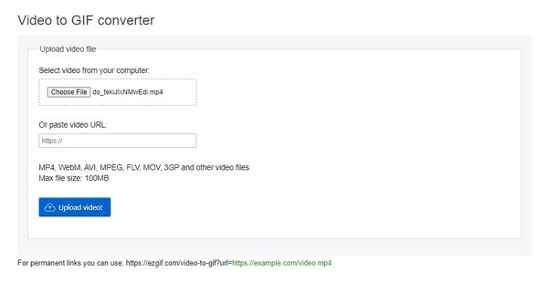 el convertidor de vídeo a GIF EZGIF