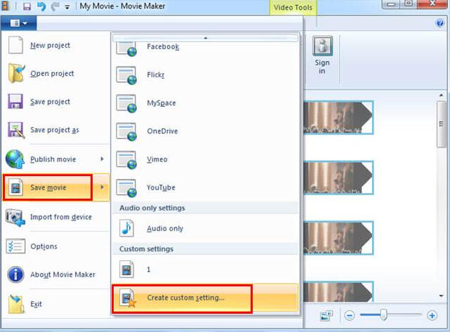 create custom settings with Windows Movie Maker