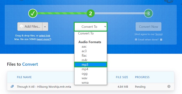 seleccione MP3 para configurarlo como formato de salida