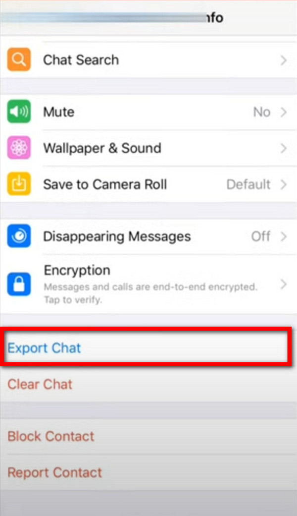 érintse meg a Chat exportálása lehetőséget